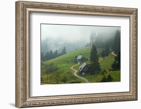 Farmhouses in Fog, Muchenland, Black Forest, Baden-Wurttemberg, Germany, Europe-Jochen Schlenker-Framed Photographic Print