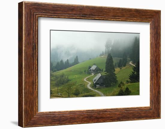 Farmhouses in Fog, Muchenland, Black Forest, Baden-Wurttemberg, Germany, Europe-Jochen Schlenker-Framed Photographic Print