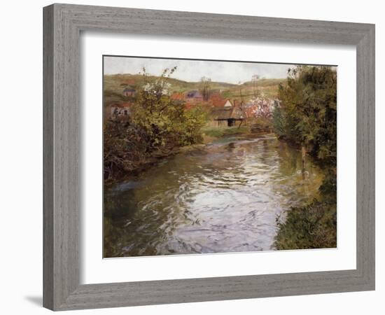 Farmhouses on the Banks of a Stream-Thaulow Frits-Framed Giclee Print