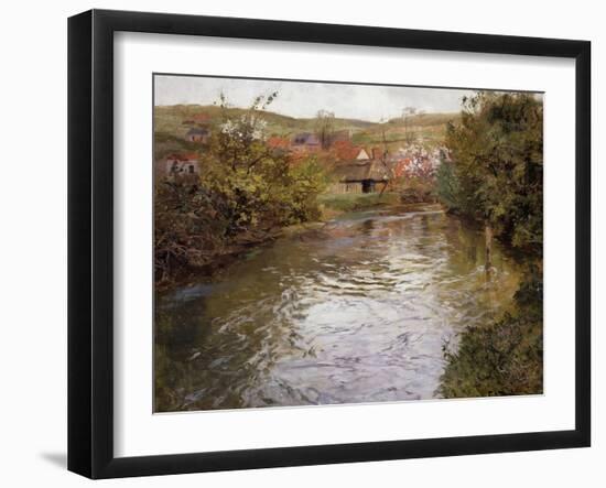 Farmhouses on the Banks of a Stream-Thaulow Frits-Framed Giclee Print