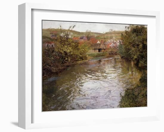 Farmhouses on the Banks of a Stream-Thaulow Frits-Framed Giclee Print