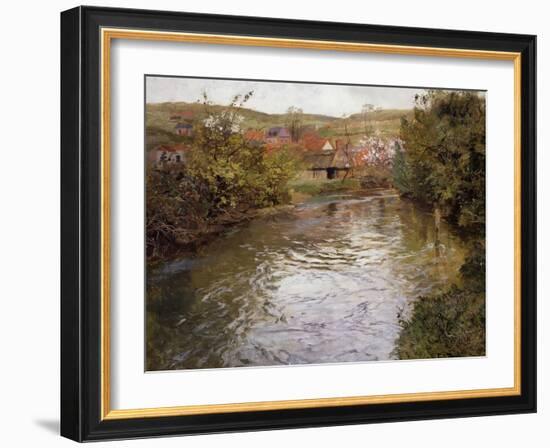 Farmhouses on the Banks of a Stream-Thaulow Frits-Framed Giclee Print