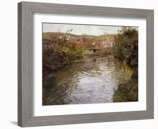 Farmhouses on the Banks of a Stream-Fritz Thaulow-Framed Giclee Print