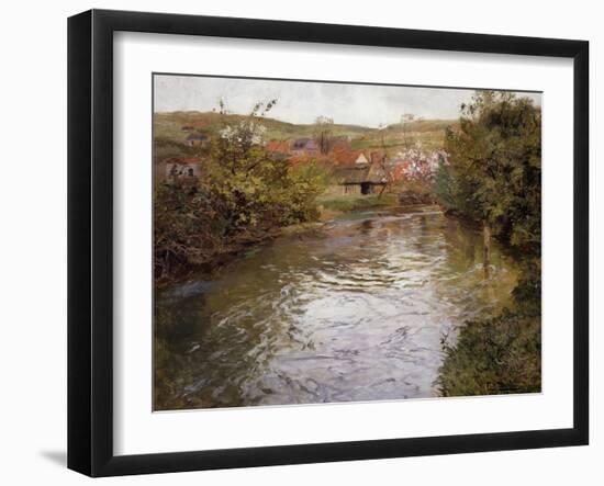 Farmhouses on the Banks of a Stream-Fritz Thaulow-Framed Giclee Print