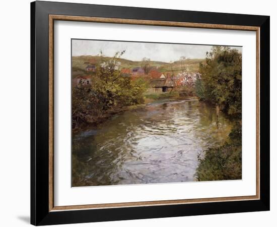 Farmhouses on the Banks of a Stream-Fritz Thaulow-Framed Giclee Print