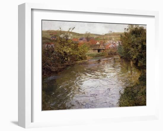 Farmhouses on the Banks of a Stream-Fritz Thaulow-Framed Giclee Print