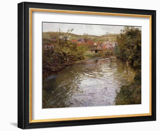 Farmhouses on the Banks of a Stream-Fritz Thaulow-Framed Giclee Print