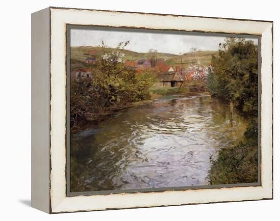 Farmhouses on the Banks of a Stream-Fritz Thaulow-Framed Premier Image Canvas