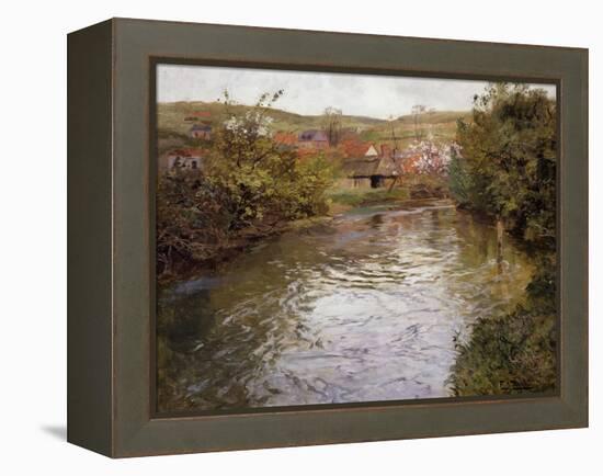 Farmhouses on the Banks of a Stream-Fritz Thaulow-Framed Premier Image Canvas