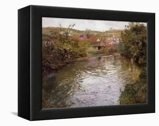 Farmhouses on the Banks of a Stream-Fritz Thaulow-Framed Premier Image Canvas