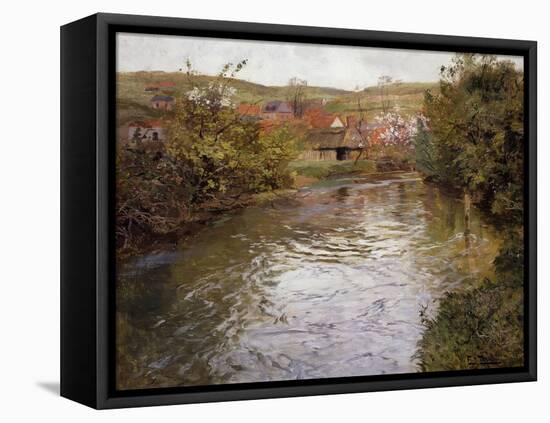 Farmhouses on the Banks of a Stream-Fritz Thaulow-Framed Premier Image Canvas