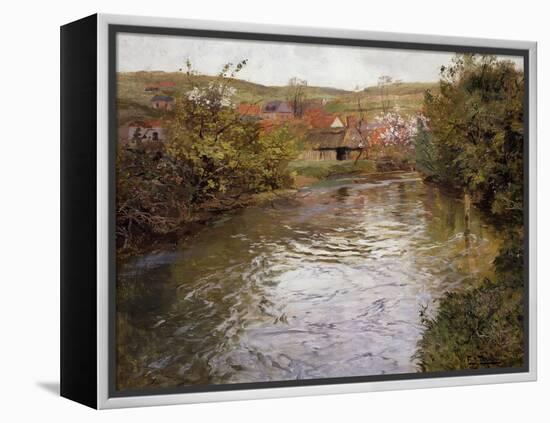 Farmhouses on the Banks of a Stream-Fritz Thaulow-Framed Premier Image Canvas