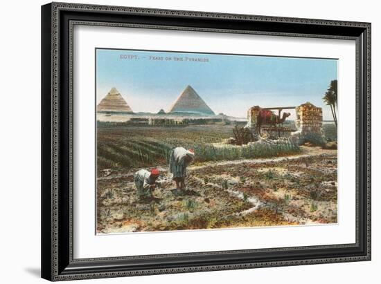 Farming by the Nile, Pyramids, Egypt-null-Framed Art Print