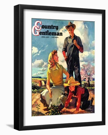 "Farming Family," Country Gentleman Cover, April 1, 1943-George Rapp-Framed Giclee Print