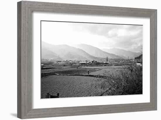 Farmland Paro Valley Bhutan (B/W Photo)-null-Framed Giclee Print