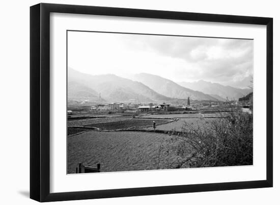 Farmland Paro Valley Bhutan (B/W Photo)-null-Framed Giclee Print