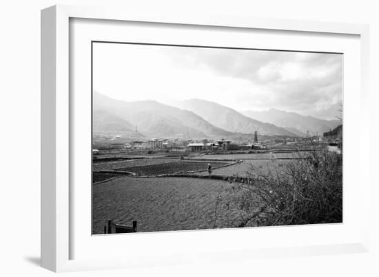 Farmland Paro Valley Bhutan (B/W Photo)-null-Framed Giclee Print