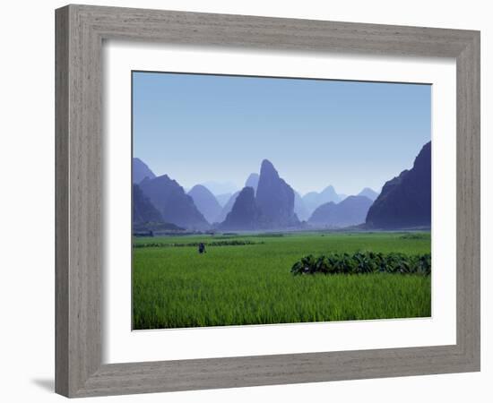 Farmland with the Famous Limestone Mountains of Guilin, Guangxi Province, China-Charles Sleicher-Framed Photographic Print