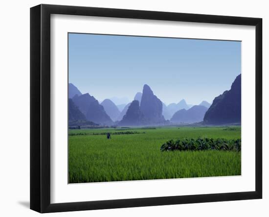 Farmland with the Famous Limestone Mountains of Guilin, Guangxi Province, China-Charles Sleicher-Framed Photographic Print