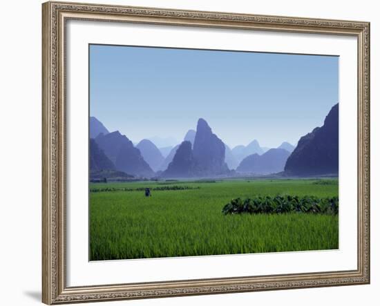 Farmland with the Famous Limestone Mountains of Guilin, Guangxi Province, China-Charles Sleicher-Framed Photographic Print