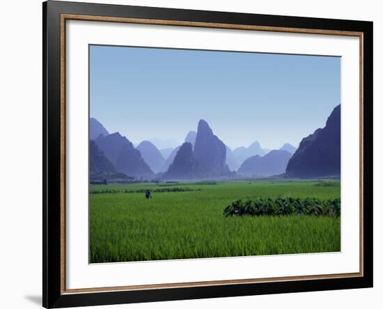 Farmland with the Famous Limestone Mountains of Guilin, Guangxi Province, China-Charles Sleicher-Framed Photographic Print