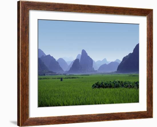 Farmland with the Famous Limestone Mountains of Guilin, Guangxi Province, China-Charles Sleicher-Framed Photographic Print