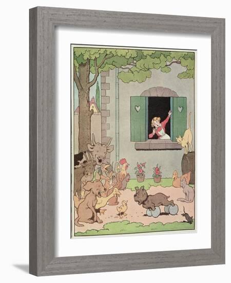 Farmyard Animals Rejoicing at Discomfiture of Grognard, Illustration for 'Placide et Gedeon' 1926-Benjamin Rabier-Framed Giclee Print