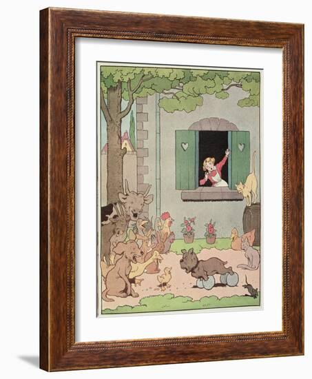 Farmyard Animals Rejoicing at Discomfiture of Grognard, Illustration for 'Placide et Gedeon' 1926-Benjamin Rabier-Framed Giclee Print