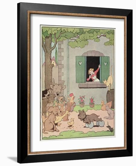 Farmyard Animals Rejoicing at Discomfiture of Grognard, Illustration for 'Placide et Gedeon' 1926-Benjamin Rabier-Framed Giclee Print