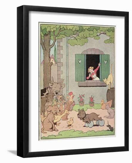 Farmyard Animals Rejoicing at Discomfiture of Grognard, Illustration for 'Placide et Gedeon' 1926-Benjamin Rabier-Framed Giclee Print