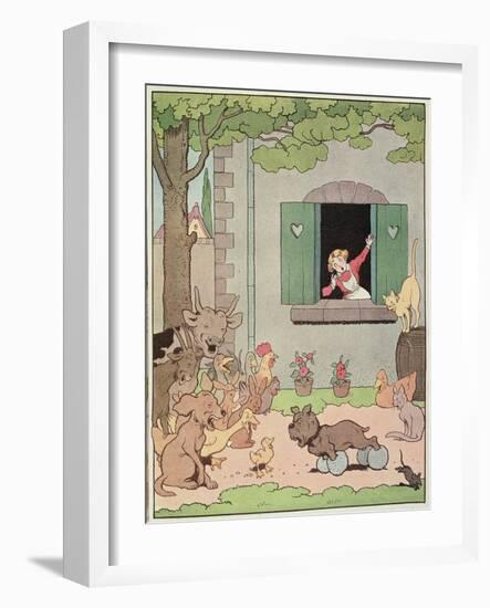 Farmyard Animals Rejoicing at Discomfiture of Grognard, Illustration for 'Placide et Gedeon' 1926-Benjamin Rabier-Framed Giclee Print