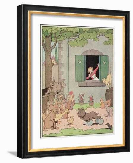 Farmyard Animals Rejoicing at Discomfiture of Grognard, Illustration for 'Placide et Gedeon' 1926-Benjamin Rabier-Framed Giclee Print