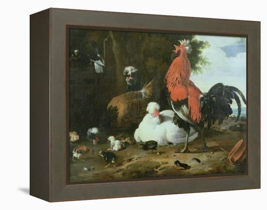 Farmyard Fowls with Pigeons-Melchior de Hondecoeter-Framed Premier Image Canvas