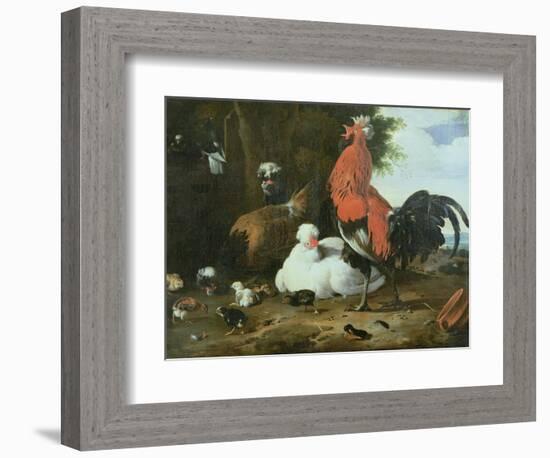 Farmyard Fowls with Pigeons-Melchior de Hondecoeter-Framed Giclee Print