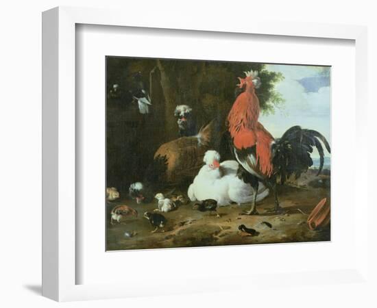 Farmyard Fowls with Pigeons-Melchior de Hondecoeter-Framed Giclee Print