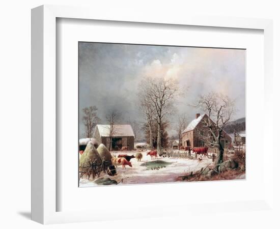 Farmyard in Winter-George Henry Durrie-Framed Giclee Print