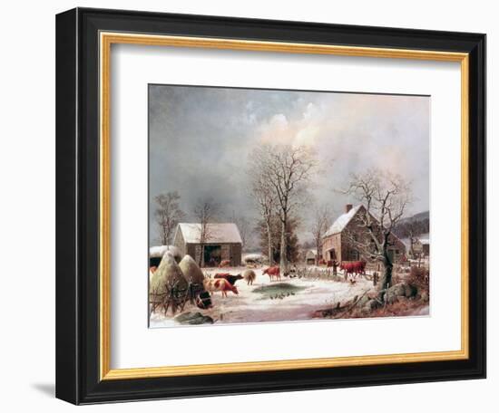 Farmyard in Winter-George Henry Durrie-Framed Giclee Print