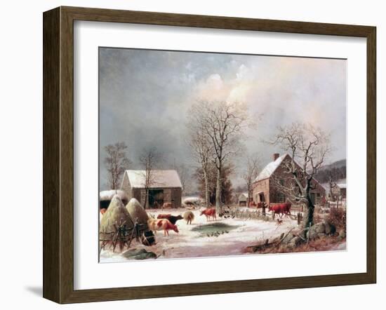 Farmyard in Winter-George Henry Durrie-Framed Giclee Print