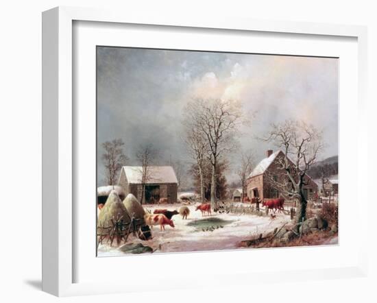 Farmyard in Winter-George Henry Durrie-Framed Giclee Print