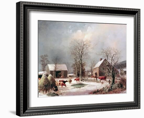 Farmyard in Winter-George Henry Durrie-Framed Giclee Print