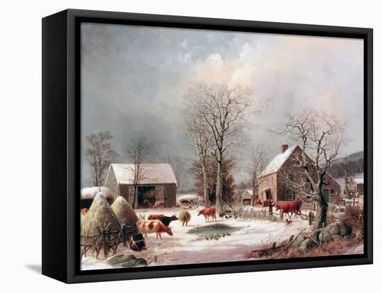 Farmyard in Winter-George Henry Durrie-Framed Premier Image Canvas