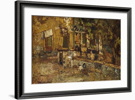 Farmyard with a Donkey and Cockerels-Adolphe Joseph Thomas Monticelli-Framed Giclee Print