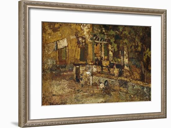 Farmyard with a Donkey and Cockerels-Adolphe Joseph Thomas Monticelli-Framed Giclee Print