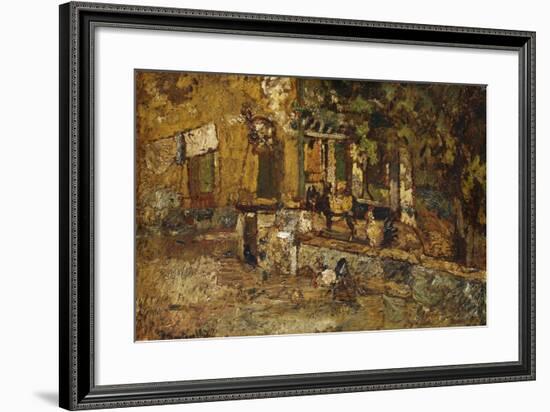 Farmyard with a Donkey and Cockerels-Adolphe Joseph Thomas Monticelli-Framed Giclee Print