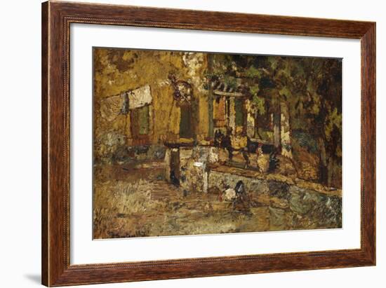 Farmyard with a Donkey and Cockerels-Adolphe Joseph Thomas Monticelli-Framed Giclee Print