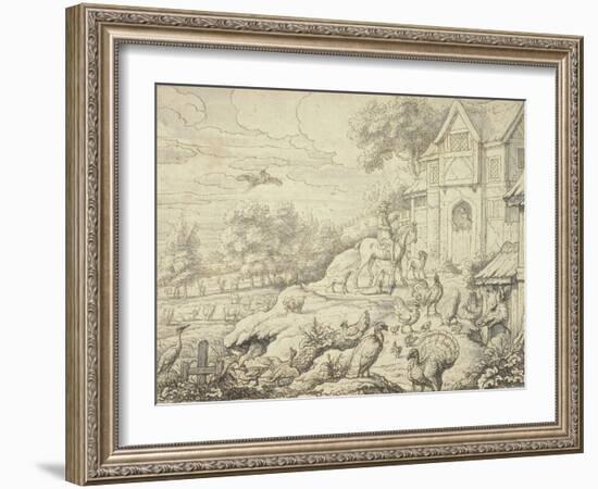 Farmyard, with Figures and Landscape Background-Francis Barlow-Framed Giclee Print