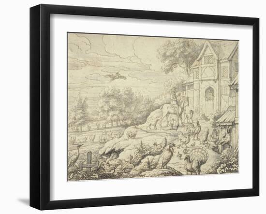 Farmyard, with Figures and Landscape Background-Francis Barlow-Framed Giclee Print