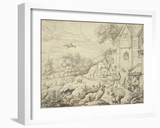 Farmyard, with Figures and Landscape Background-Francis Barlow-Framed Giclee Print