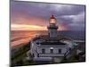 Farol do Arnel lighthouse at sunrise in a cloudy morning, Sao Miguel island, Azores, Portugal-Francesco Fanti-Mounted Photographic Print