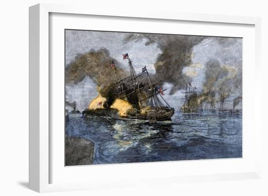 Farragut's Flagship USS "Hartford" Colliding with the Ironclad CSS "Tennessee", 1864-null-Framed Giclee Print